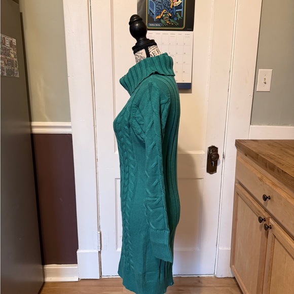 Size Small Teal Long Sleeve Cable Knit Dress - Picture 2 of 10